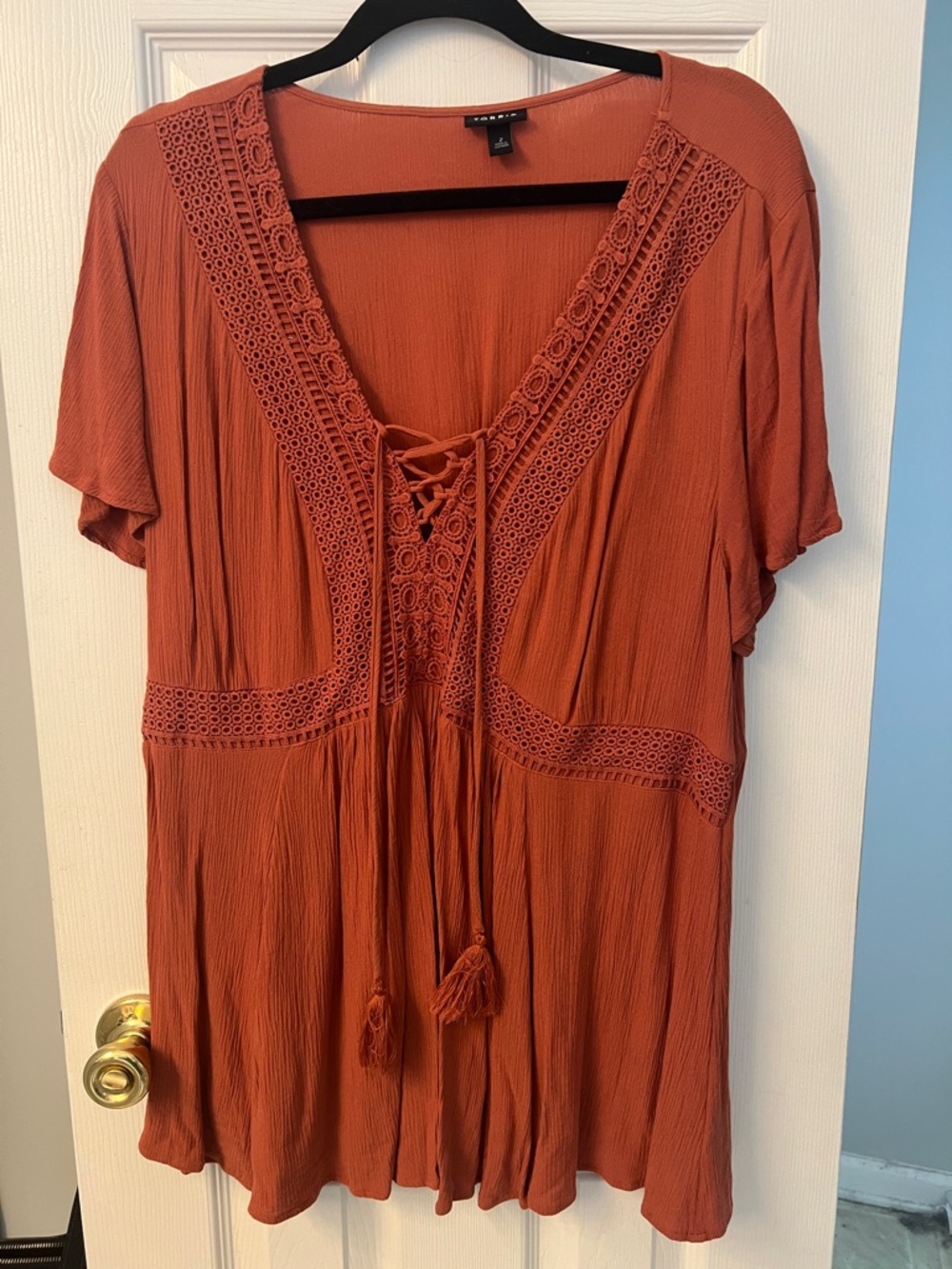 Rust Lace-Up Boho Tunic Top